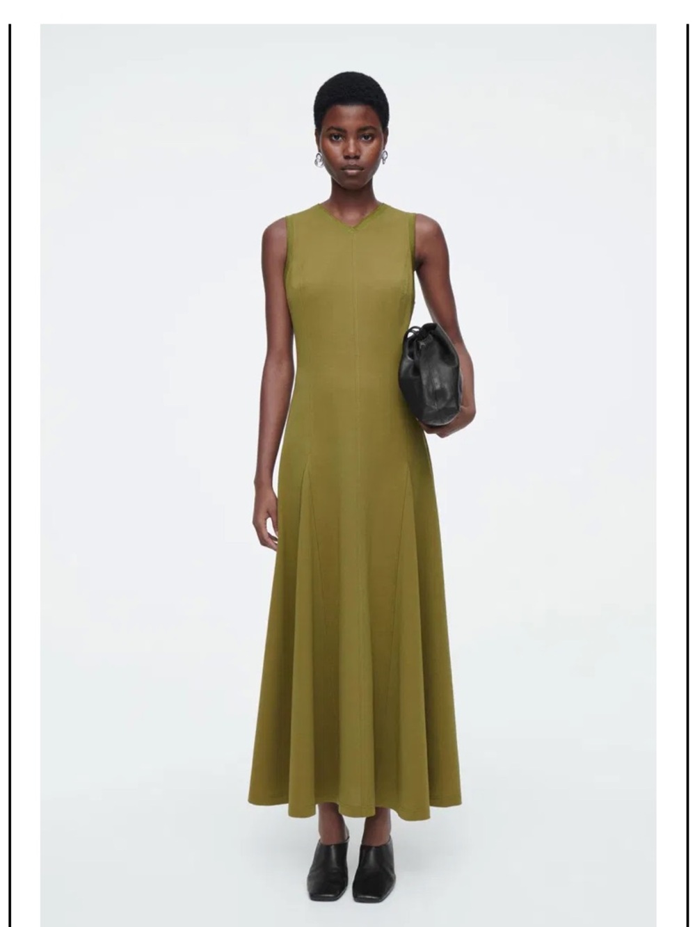 COS Olive Sleeveless Flared Jersey Maxi Dress S